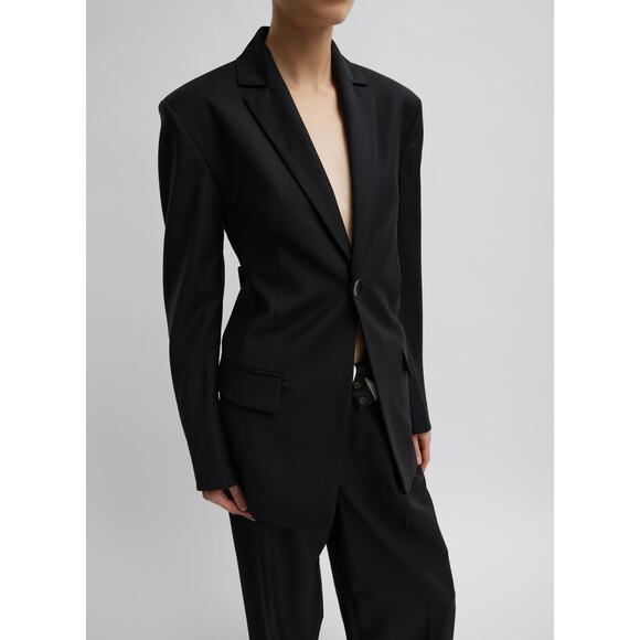 Tibi 'Recycled' Black Tropical Wool Sculpted Blazer Size 0 - Picture 1 of 5